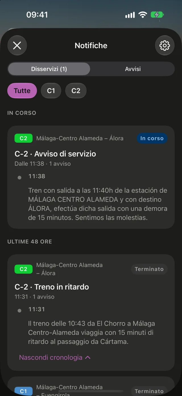 Disservizi di Renfe in Rail: uno in corso e quelli delle ultime 48 ore, ciascuno con la sua linea, il suo stato e la cronologia degli avvisi.